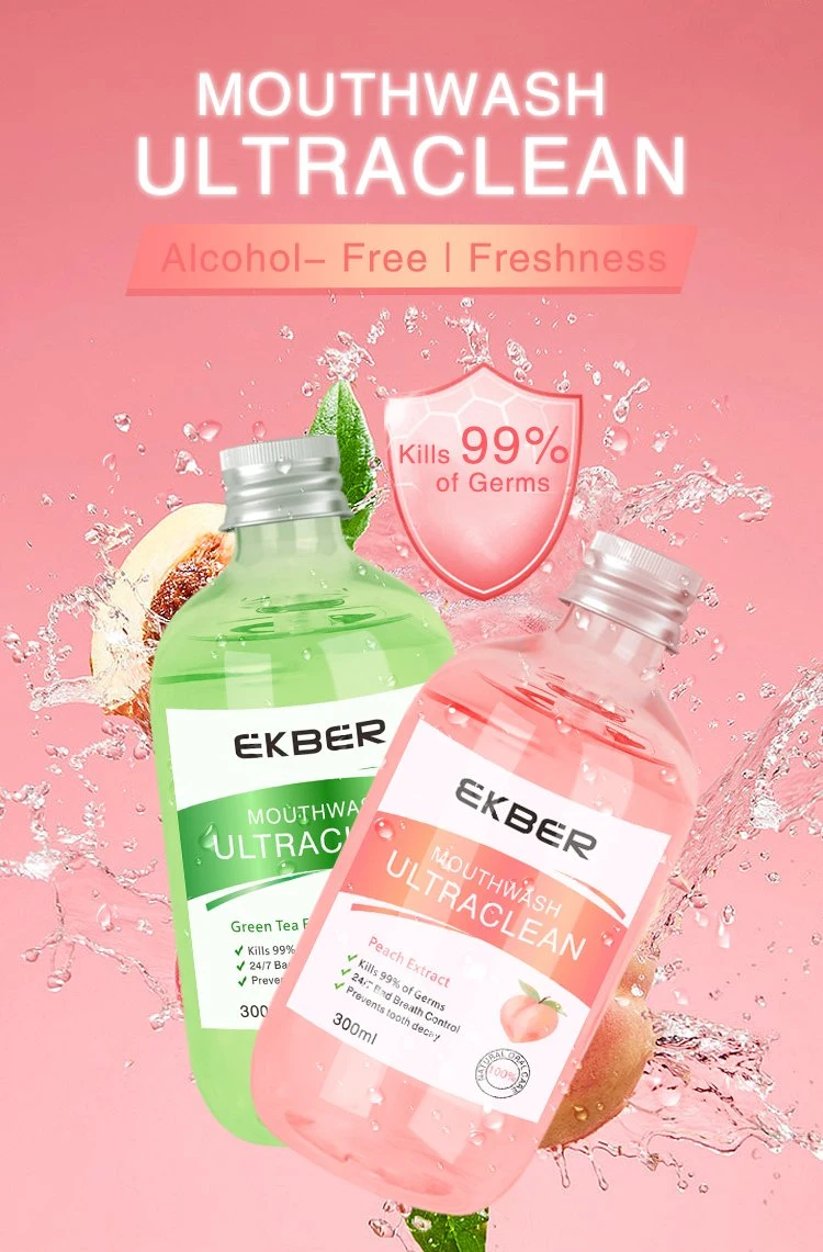 Wholesale Ekber Peach Green Tea Flavor Powerful Cleaning Effective Oral Treatment Bad Breath Control Mouthwash