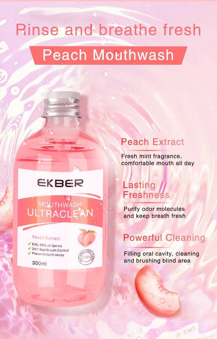 Wholesale Ekber Peach Green Tea Flavor Powerful Cleaning Effective Oral Treatment Bad Breath Control Mouthwash